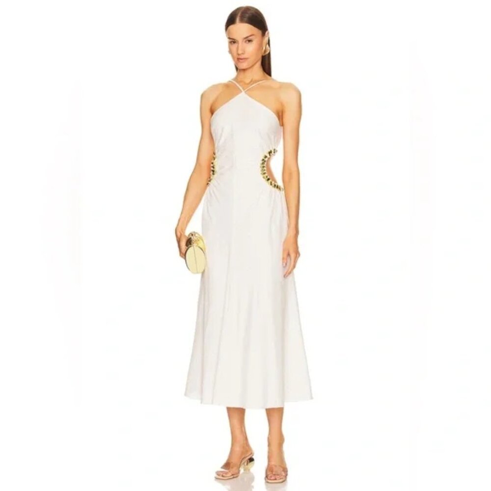 CULT GAIA Silvia Embellished Cutout Halter Dress, XS